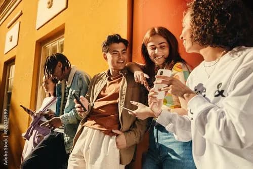 Young people with smartphones